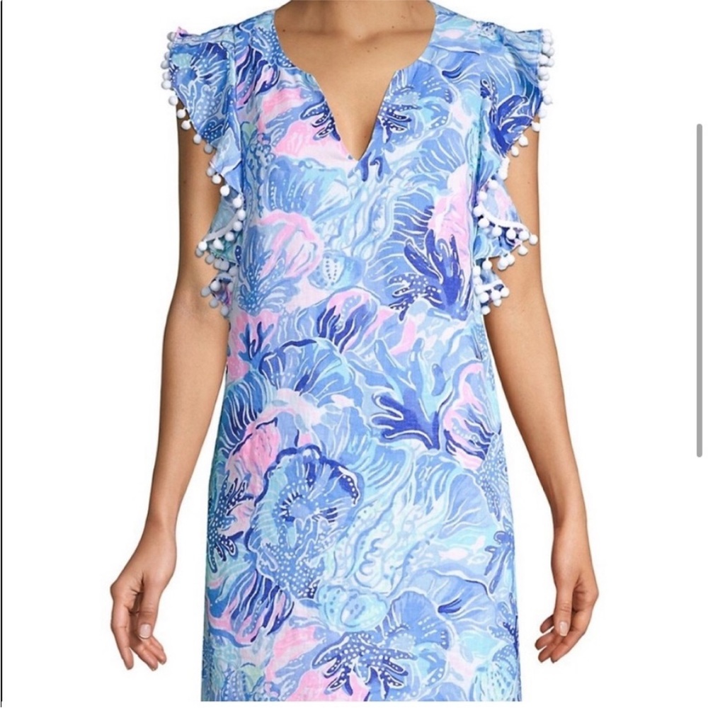 Lilly Pulitzer Astara Linen Dress SZ S Saltwater Blue Shade Seekers